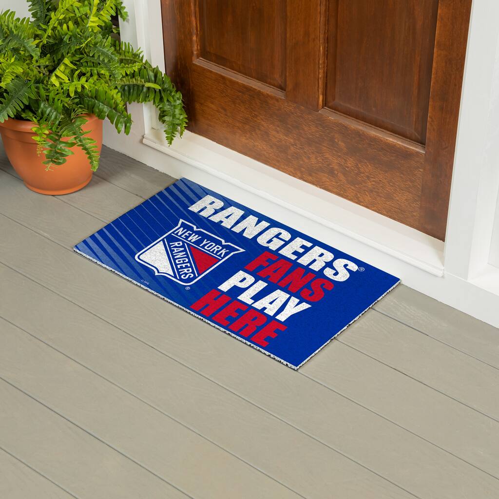 28 in. x 16 in. New York Rangers "Fans Play Here" PVC Door Mat