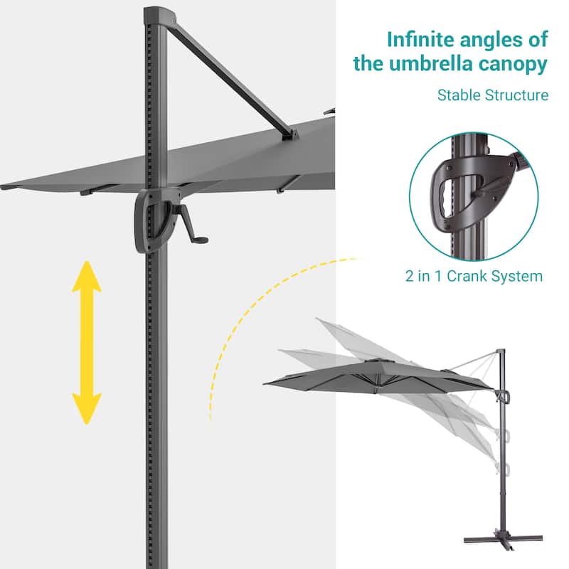 BONOSUKI 10FT Cantilever Patio Umbrella, Ultimate Outdoor Comfort with 360° Rotation and Canopy Angle Adjustment