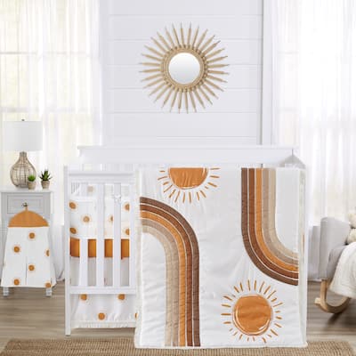 Rainbow Vintage Boho Sun Boy Girl Neutral Sweet Jojo Designs 6p Crib Bedding + BreathableBaby Breathable Mesh Liner