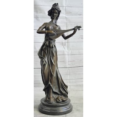 Hand Made Original Artwork By Jean Patoue Female Playing Banjo Bronze Sculpture