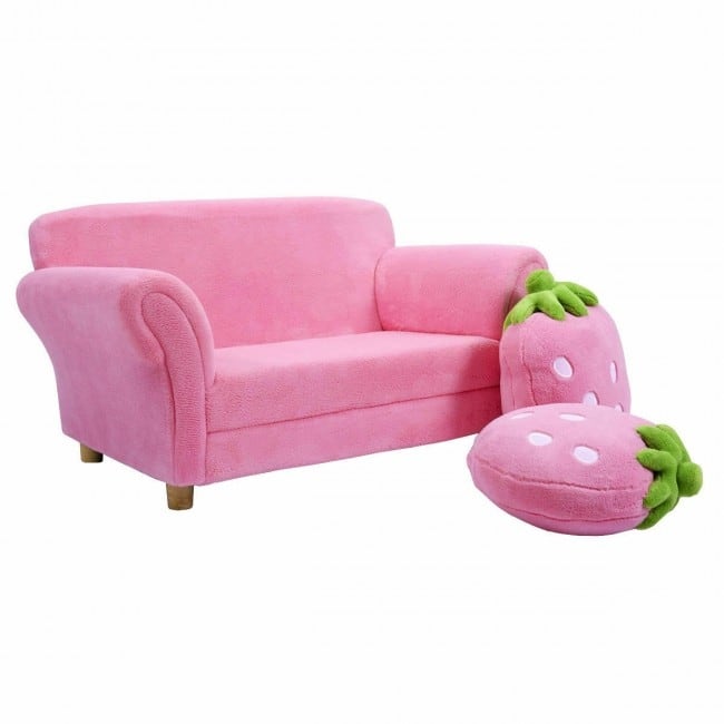 Kids Strawberry Armrest Chair Sofa with 2 Strawberry Pillows - 35.5" x 21.5" x 19"