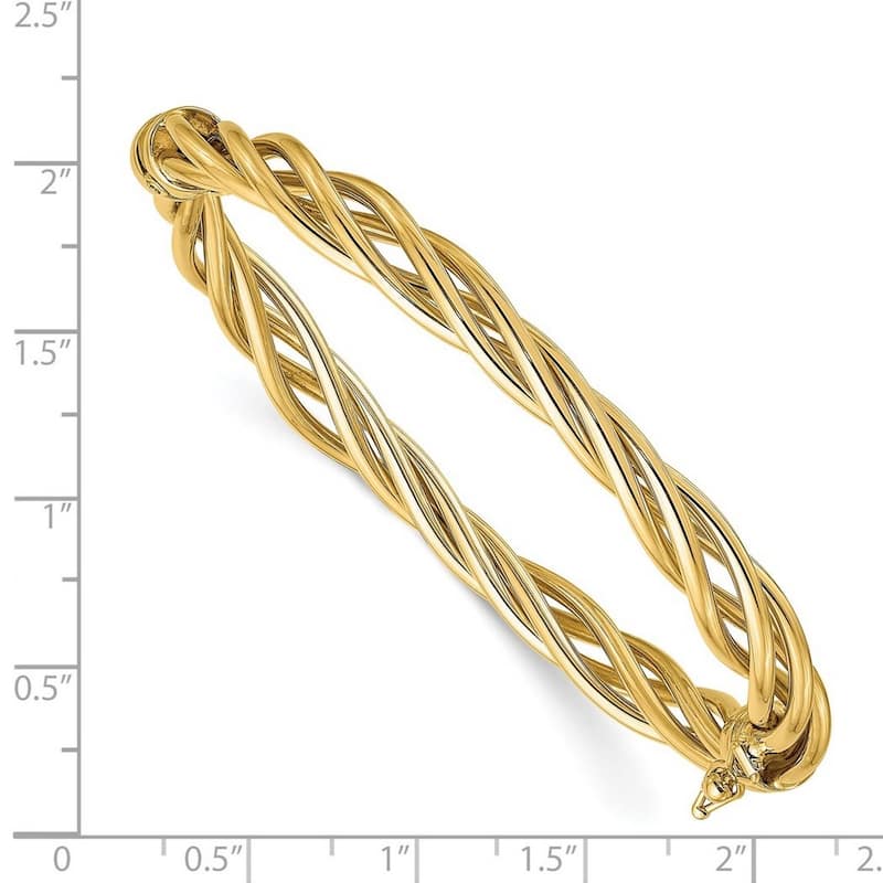 Curata 7.94mm 14k Yellow Gold Polished Twisted Hinged Cuff Stackable Bangle Bracelet