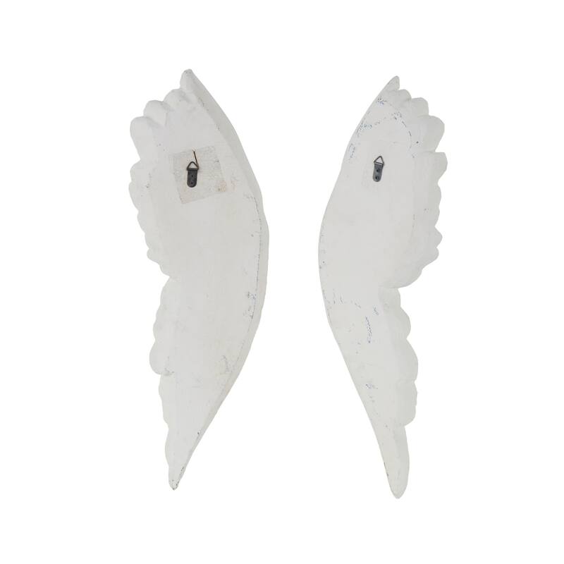 White Magnesium Oxide Carved Wings Bird Home Wall Decor (Set of 2)