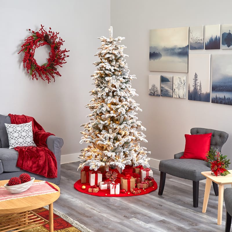 7ft. Flocked Fir Artificial Christmas Tree with 550 Warm White Lights and 2090 Branches - Elegant Winter X-Mas Glow