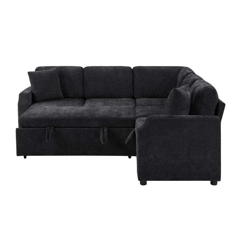 L-Shaped Sectional Upholstered Sleeper Sofa Convertible Pull-out Sofa Bed with Hidden Storage Space, Chenille Fabric