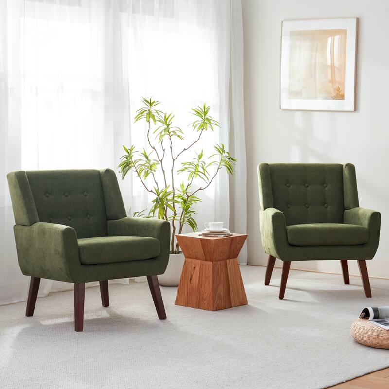 HUIMO Modern Linen Upholstered Armchair Tufted Accent Chair