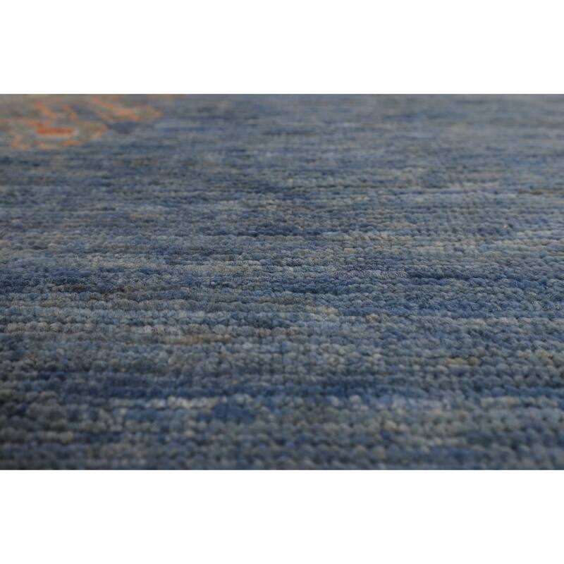 Vegetable Dye Oushak Oriental Area Rug Hand-Knotted Blue Wool Carpet - 9'4"x 12'7"