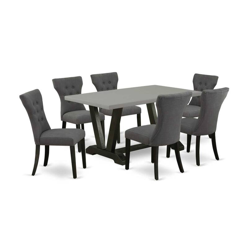 Medieval Dining Set - 7 Piece Table & Chair Set - Solid Wood Parsons Chairs - Rectangular Kitchen Table - 60