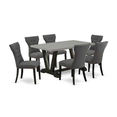 HomeStock 7-Pc Rectangle Natural Oak Finish Solid Wood Top Dining Table with 6 Parson Chairs