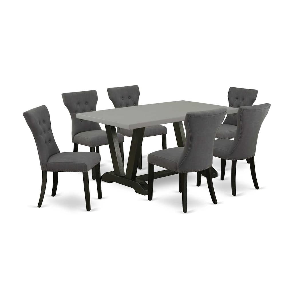 HomeStock 7-Pc Rectangle Natural Oak Finish Solid Wood Top Dining Table with 6 Parson Chairs