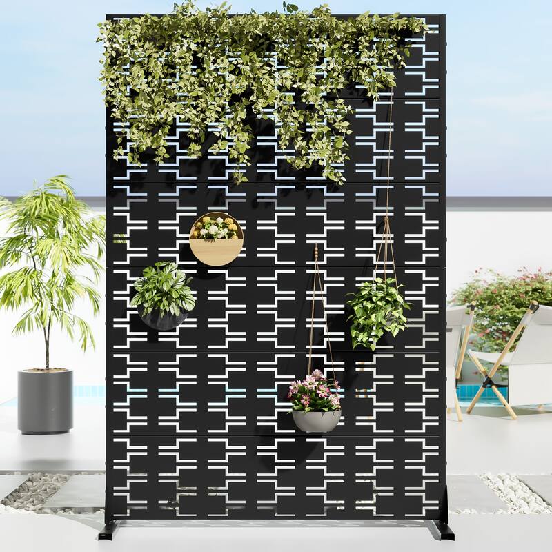 72" H×47"W Dovelina Black Outdoor Freestanding Metal Privacy Screen Decorative Garden Fence - Black - 72"x47"
