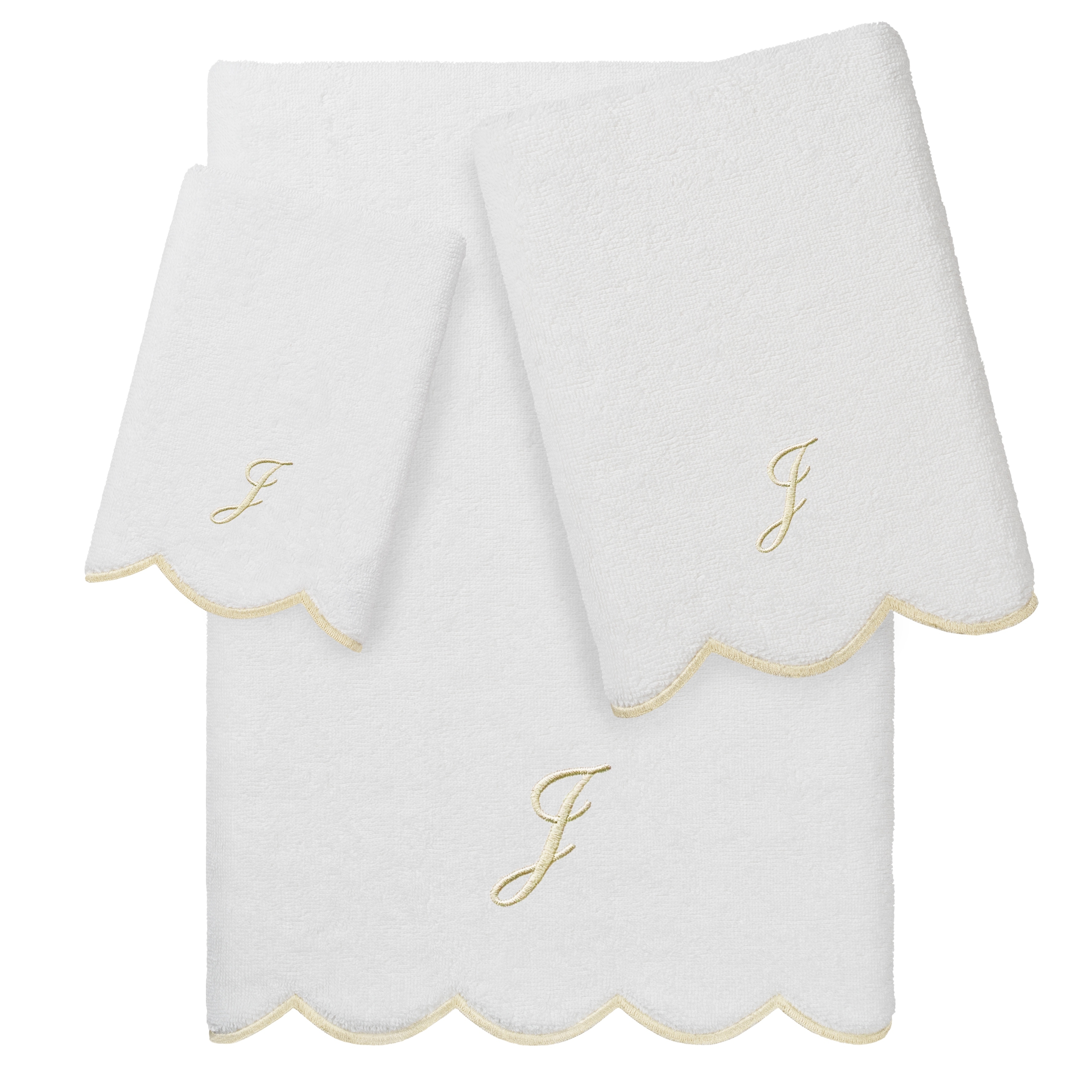Authentic Hotel and Spa 100% Turkish Cotton Beige ADORNIA Scallop Personalized 3 Piece Towel Set - 3 Piece Set