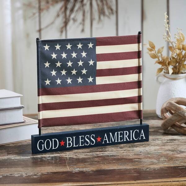 slide 2 of 6, Canvas American Flag on Blue GBA MDF Base Decor 12x14x1