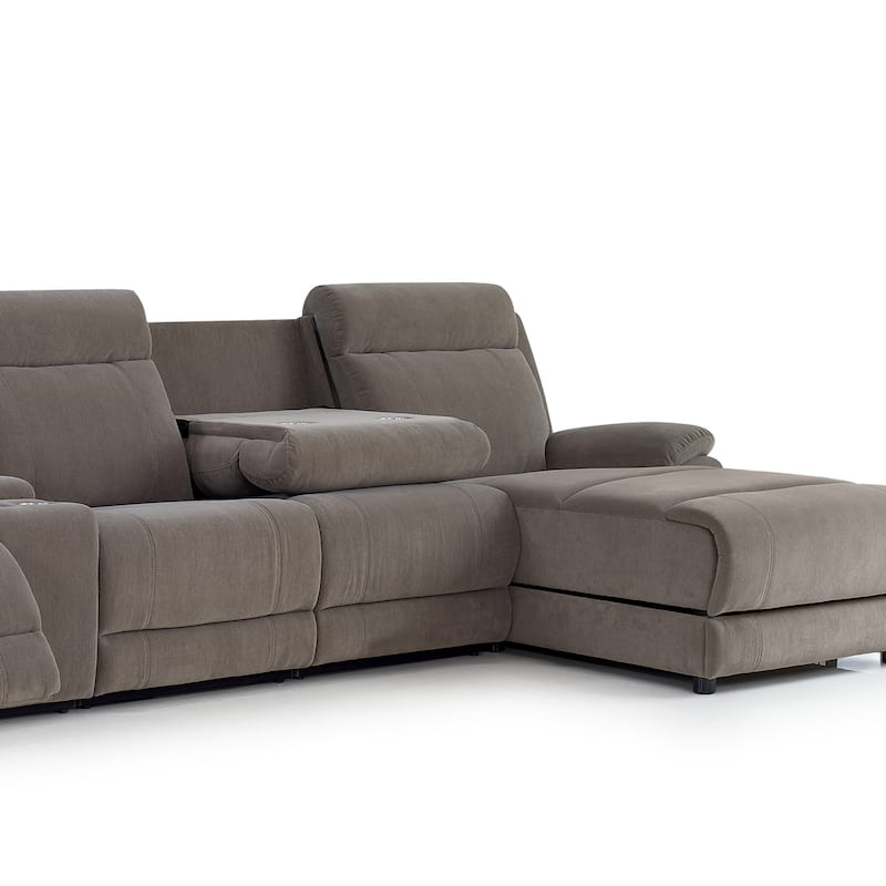 4 Person Grey Power Reclining Chaise Sectional with Storage Console
