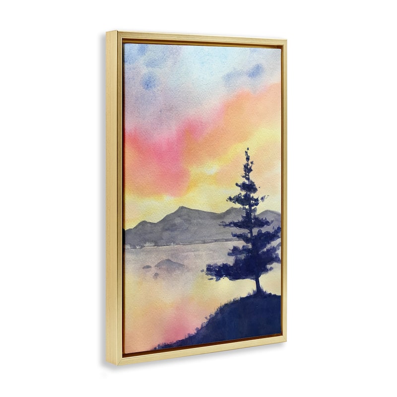 Stupell Radiant Sunset over Lake Framed Floater Canvas Wall Art Design By Stephanie Fielden