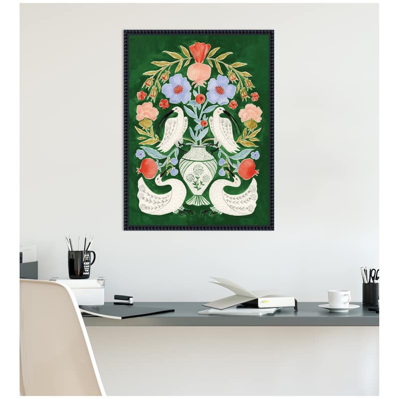 Kate and Laurel Floral Folklore Ibises and Swan by Jill Labieniec Framed Canvas Wall Art Print