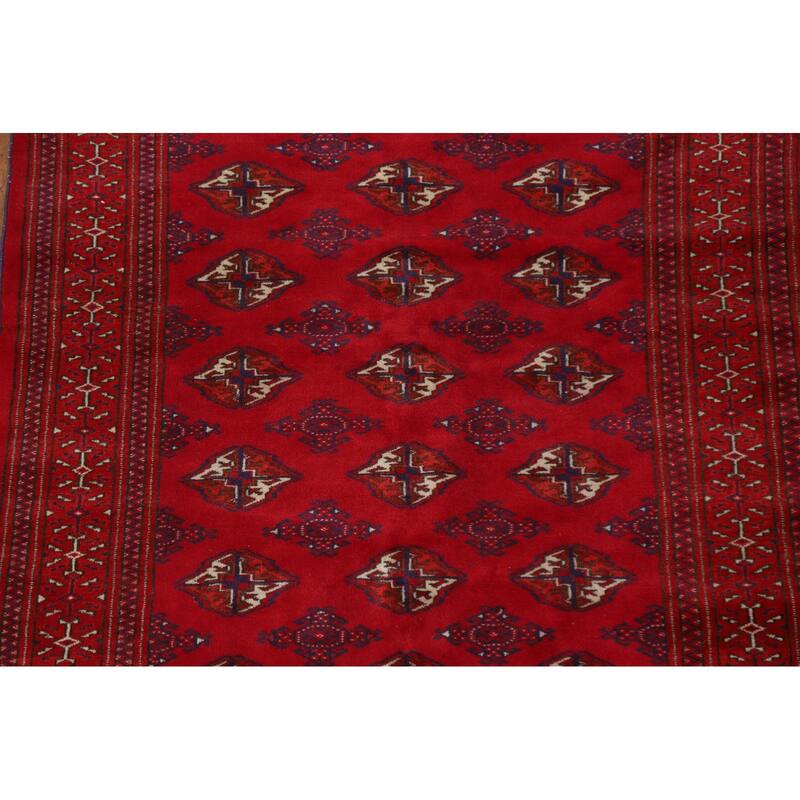 Geometric Red Turkoman Persian Vintage Foyer Rug Handmade Wool Carpet - 4'3"x 5'8"