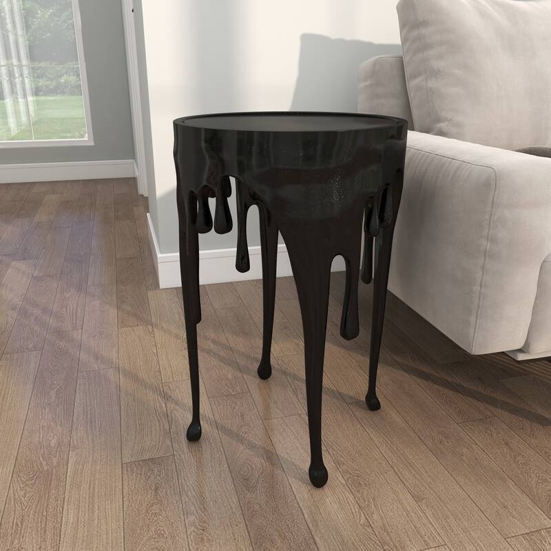 Aluminum Metal Accent, Console, and Coffee Table Collection with Drip Melting Design and Smoke Shaded Glass Top Multiple Colors