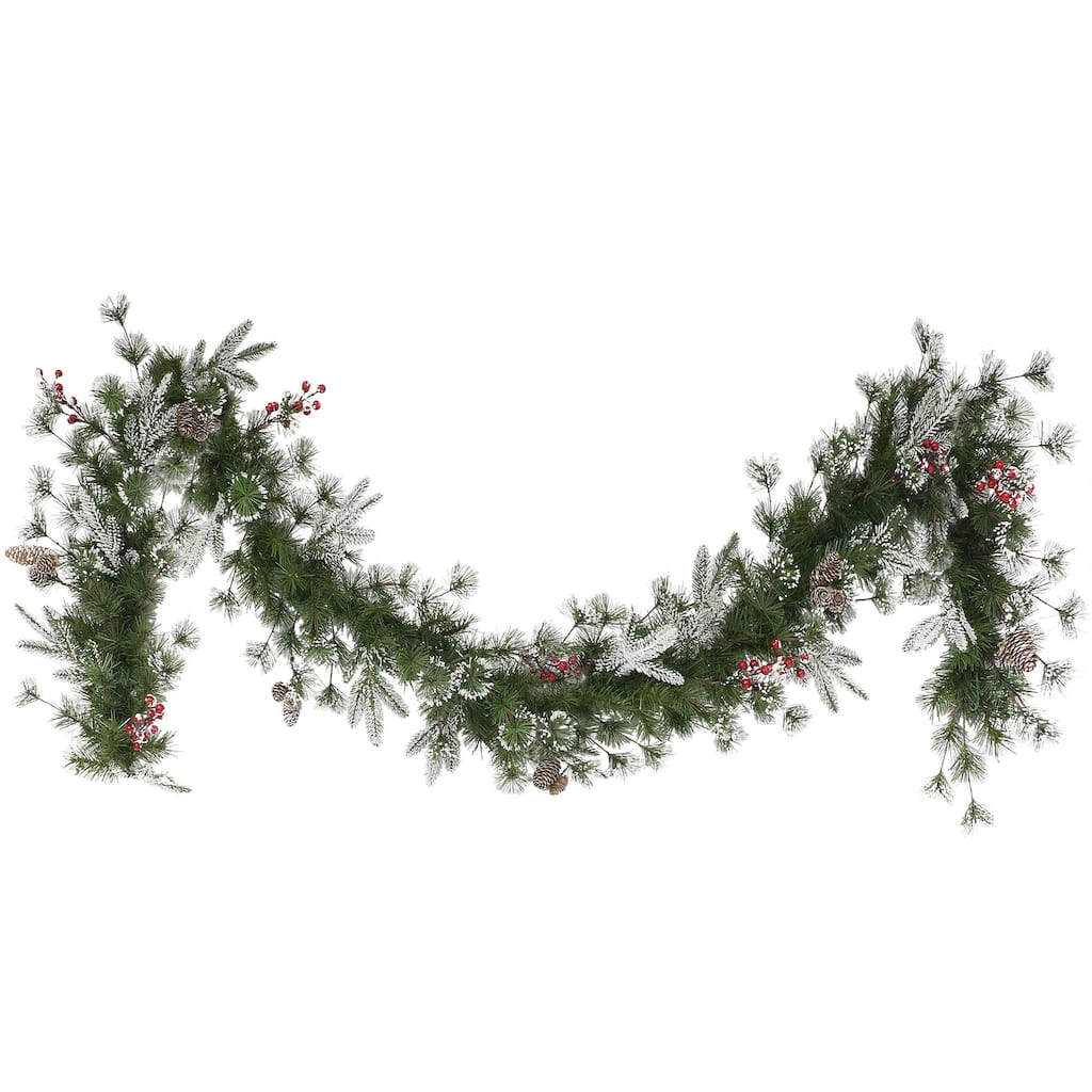 Frosted Pine Cone and Berries Artificial Christmas Garland - 9' x 10" - Unlit