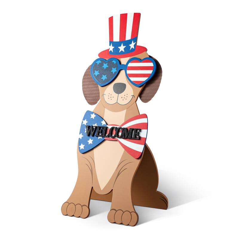 Glitzhome 30"H Patriotic 4th of July Wooden Labrador Easel Porch Sign Decor - 30 in