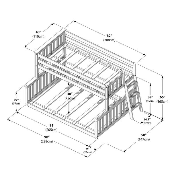 dimension image slide 1 of 2, Max & Lily Twin over Full Low Bunk with Angled Ladder on End