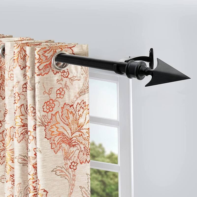 Deco Essential 3/4 Inch Curtain Rod for Windows & Doors Curtains Extendable Grey with Flat Arrow Finials & Brackets Set