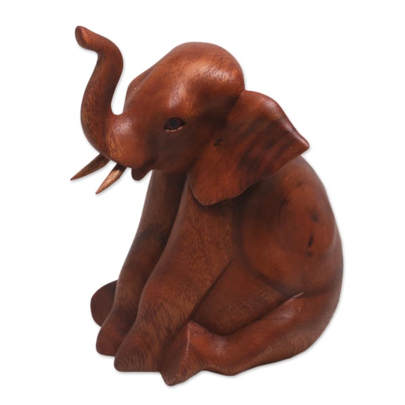 Novica Handmade Elephant Child Wood Sculpture