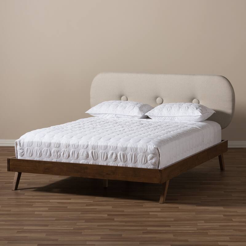 Nordic Platform Bed - Upholstered Bed Frame with Tufted Headboard - Rubberwood Construction - Modern Bedroom Furniture