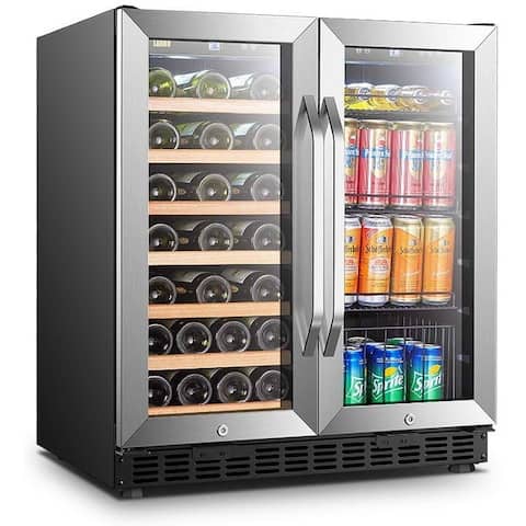 Lanbo Wine and Beverage Cooler, 30 Inch Compressor Under Counter Wine and Beverage Fridge, 33 Bottle and 70 Can