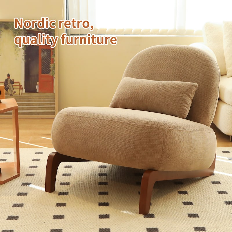 Cute Accent Chair with Solid Wood Legs, Velvet Living Room Chair with Soft Cushion, Cozy Bedroom Chair