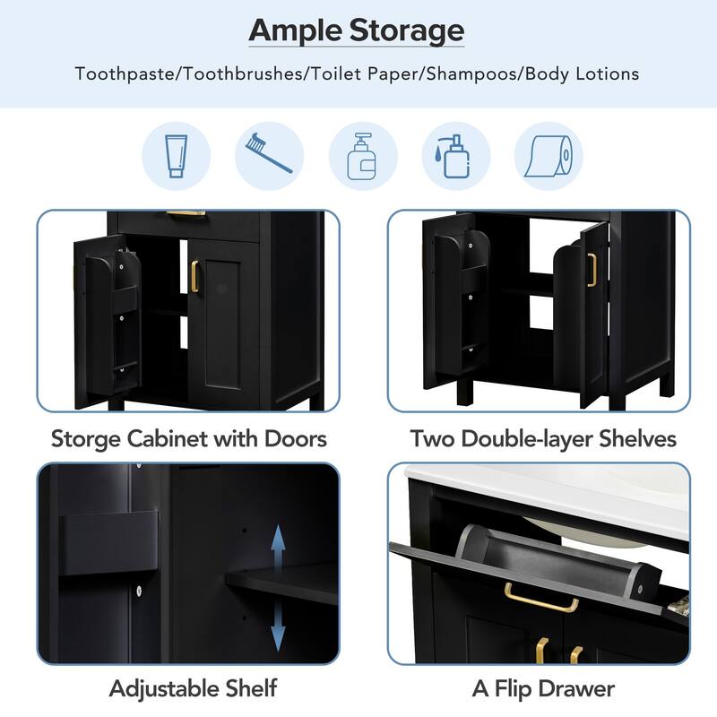 24-Inch Bathroom Vanity Combo with Ceramic Sink, Soft Close Doors & Storage Shelves - Compact Luxury for Small Bathrooms