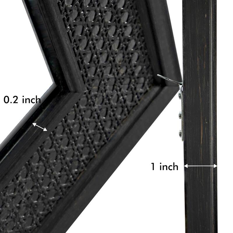 Faux Wooden Frame Rattan Farmhouse Style Rectangle Wall Mirror