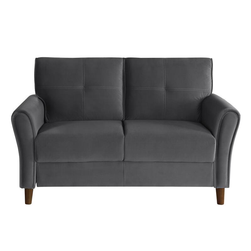 Brown Velvet Upholstery 1Pc Comfort Loveseat Plush Seatbacks Tufted Detail Solid Wood Frame Modern Living Room Furniture - Grey