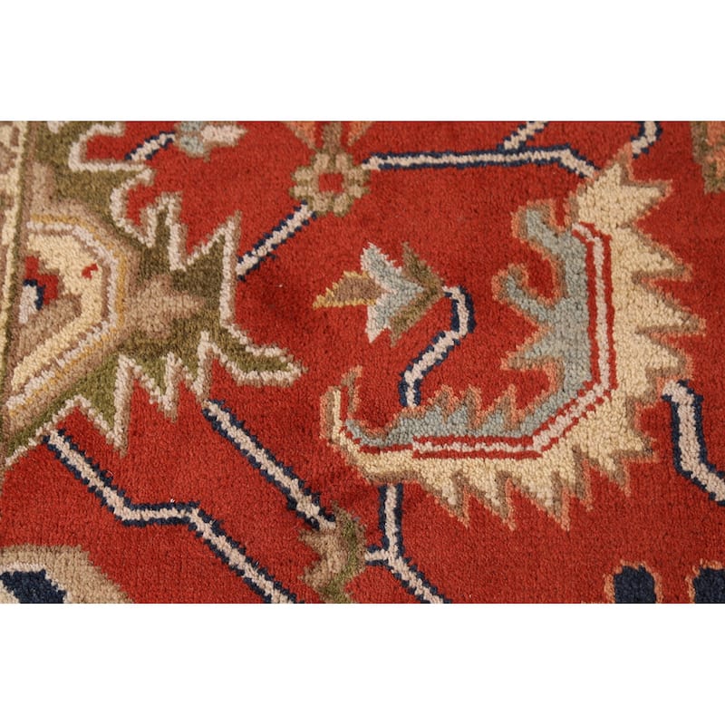 Floral Heriz Serapi Indian Large Area Rug Hand-Knotted Wool Carpet - 8'11"x 17'11"