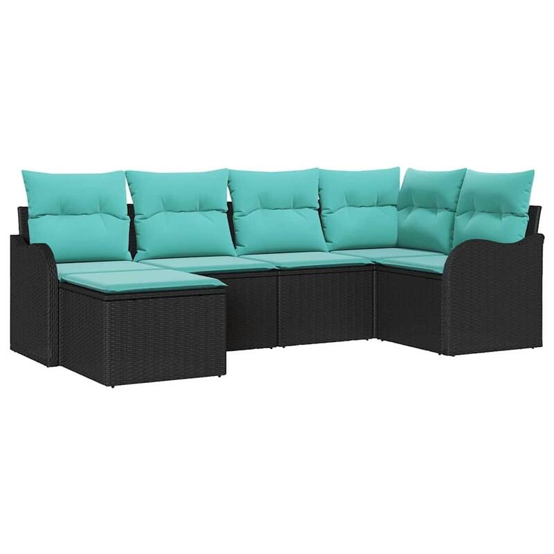 vidaXL 6/7 Garden Sofa Set with Cushions Black/Brown/Grey Poly Rattan - 91.5 x 48.2 x 27.2