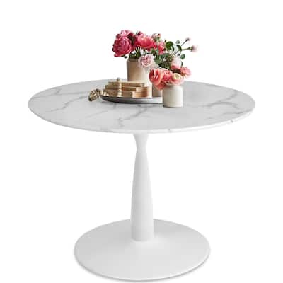Round White Faux Marble Topped Round Pedestal Dining Table - 40"x40"x30"