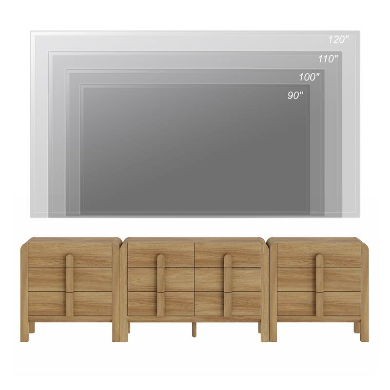 WAMPAT 3-Piece Dresser Set For Bedroom, 110.2" Large Mid Century Dresser For Closet, Curved Profile Wooden Chest Of Drawers