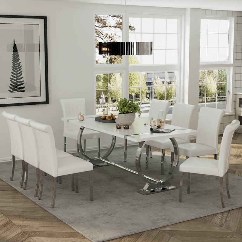 Luxury Dining Table Set with PU Leather Dining Chairs