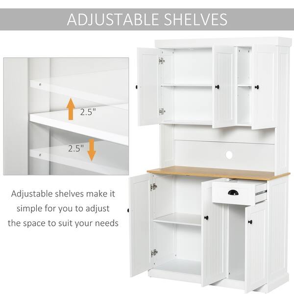 Homcom 71 Kitchen Pantry Buffet With Hutch Storage Cabinet Microwave Oven Stand With Drawer White Oak Overstock 32807959
