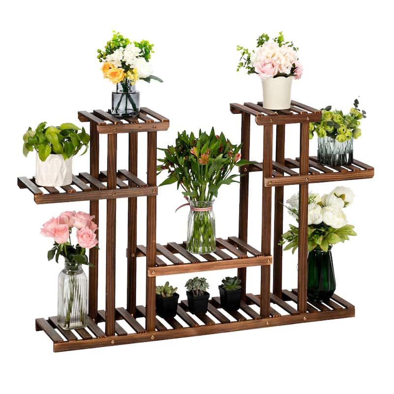 7/10/11/12-Seat Indoor and Outdoor Multi-Function Carbonized Wood Plant Stand,Display Stand