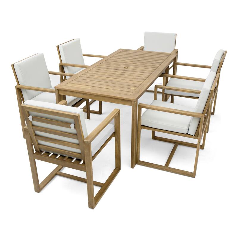 Patio Dining 7 Piece, Outdoor Dining Table and Chair Set with 6 Chairs and Removable Cushions for Patio Garden 7 Pack