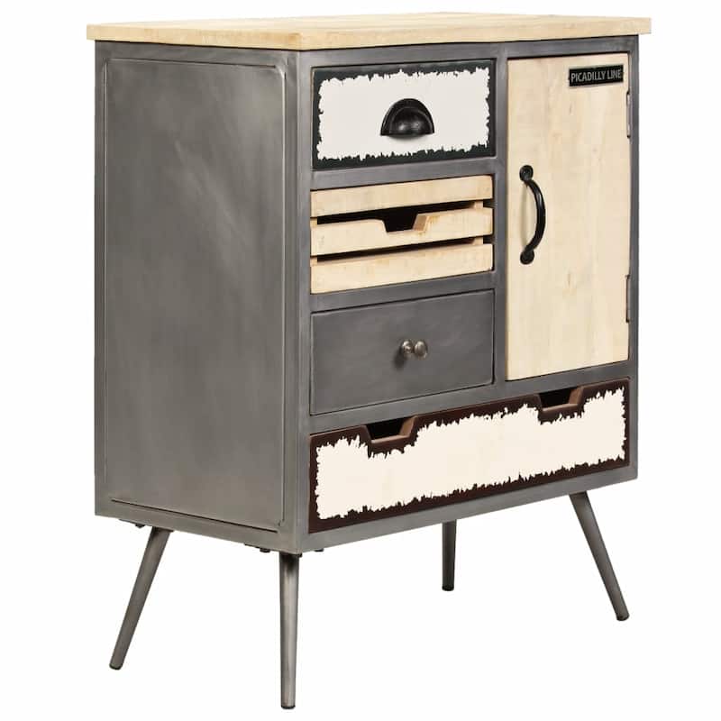 vidaXL Sideboard Solid Mango Wood and Steel 25.6"x13"x29.9"
