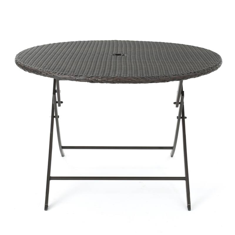 Rattan Round Dining Table Foldable Design Powder Coated Metal Outdoor