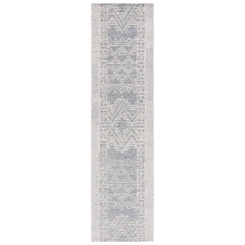 SAFAVIEH Handmade Abstract Magbula Rustic Wool Rug - 2'3" x 9' Runner - Light Blue/Ivory