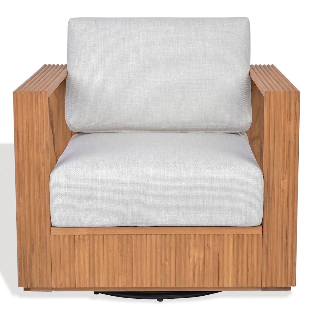 SAFAVIEH Couture Saint Lucia Reeded Teak Wood Swivel Patio Chair - 32"W x 30"D x 24"H
