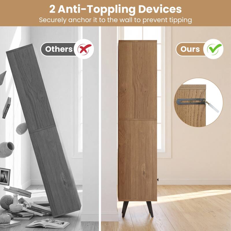 Gymax 6-Tier Tall Narrow Bookcase w/ Adjustable Shelf & Boho Style