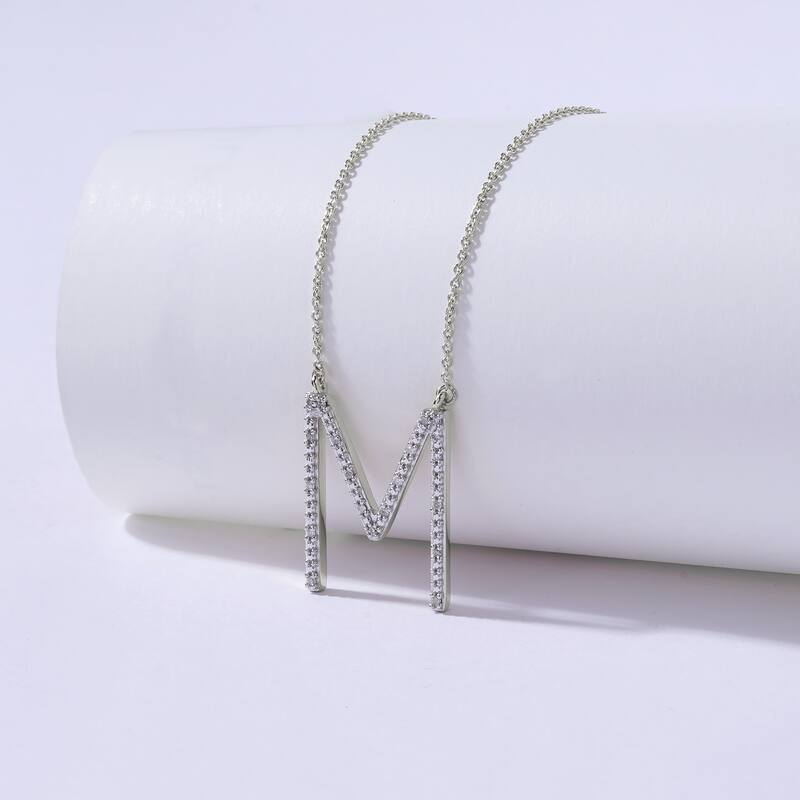 1/20ct TDW Diamond Classic Initial Pendant Necklace in Silver for Women - M - White