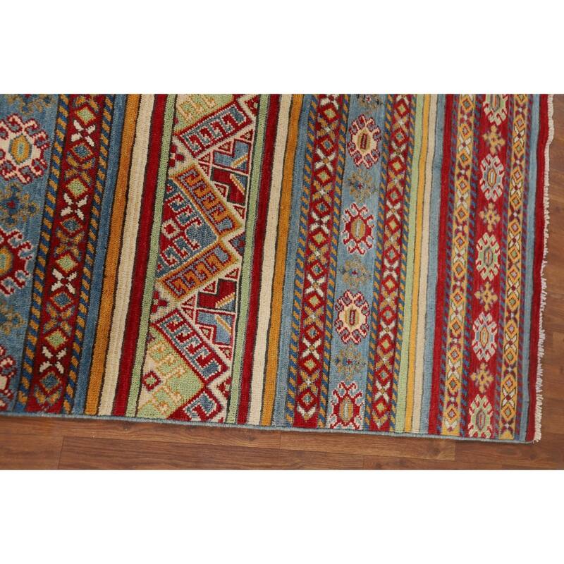 Striped Kazak Oriental Accent Rug Handmade Wool Carpet - 4'2" x 6'0"