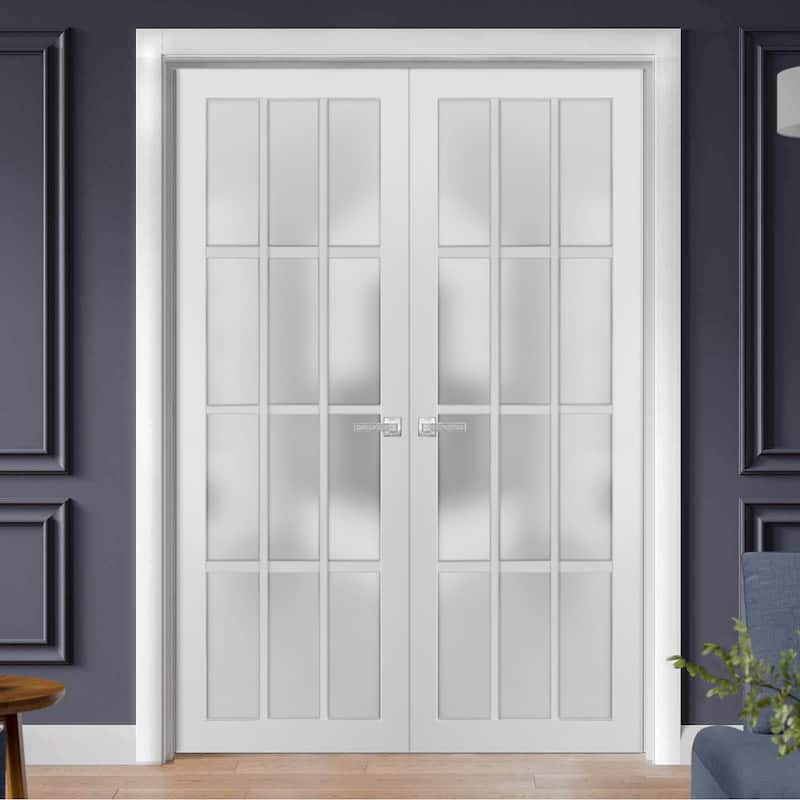 Solid French Double Doors Frosted Glass 12 Lites / Felicia 3312 White