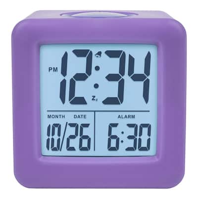 Equity by La Crosse Purple Soft Cube LCD Alarm Clock with Smart Light